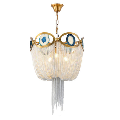 Contemporary Creative Round Agate Bead Aluminum Chain 3-Light Chandelier For Living Room
