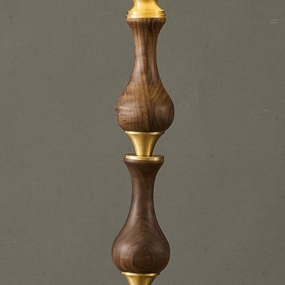 Traditional Vintage Printed Fabric Shade Copper Solid Wood Base 1-Light Standing Floor Lamp For Bedroom
