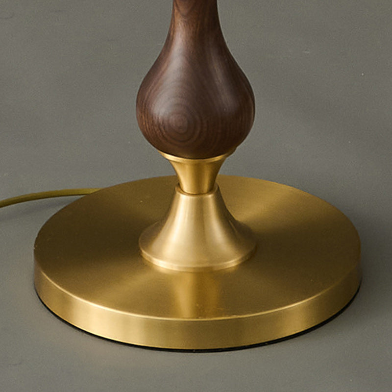 Traditional Vintage Printed Fabric Shade Copper Solid Wood Base 1-Light Standing Floor Lamp For Bedroom