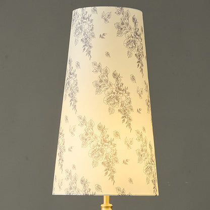 Traditional Vintage Printed Fabric Shade Copper Solid Wood Base 1-Light Standing Floor Lamp For Bedroom