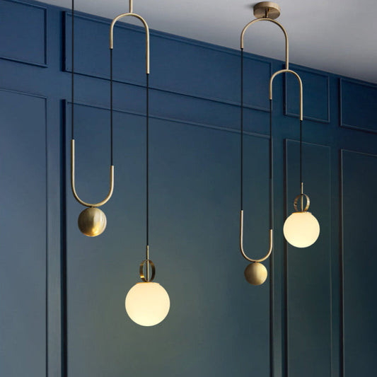 Contemporary Simplicity Hardware Adjustable Pulley-Designed Glass Orb Shade 1-Light Pendant Light For Living Room