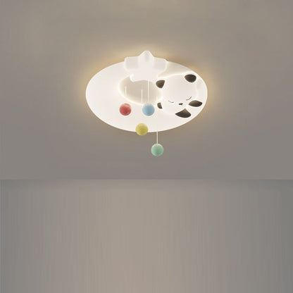 Contemporary Nordic Cartoon Panda Hardware LLDPE Round Shade LED Flush Mount Ceiling Light For Living Room