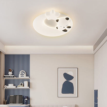 Contemporary Nordic Cartoon Panda Hardware LLDPE Round Shade LED Flush Mount Ceiling Light For Living Room