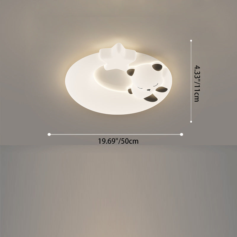 Contemporary Nordic Cartoon Panda Hardware LLDPE Round Shade LED Flush Mount Ceiling Light For Living Room