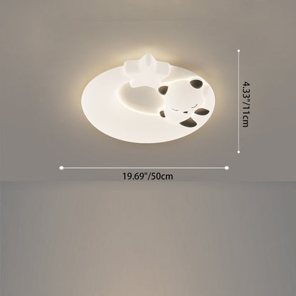 Contemporary Nordic Cartoon Panda Hardware LLDPE Round Shade LED Flush Mount Ceiling Light For Living Room