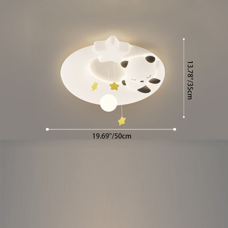 Contemporary Nordic Cartoon Panda Hardware LLDPE Round Shade LED Flush Mount Ceiling Light For Living Room