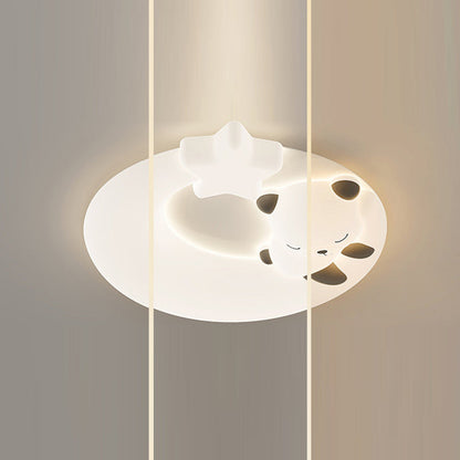 Contemporary Nordic Cartoon Panda Hardware LLDPE Round Shade LED Flush Mount Ceiling Light For Living Room
