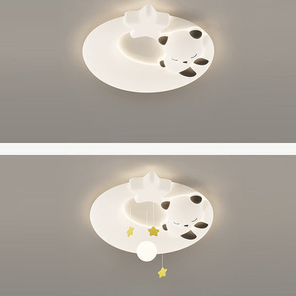 Contemporary Nordic Cartoon Panda Hardware LLDPE Round Shade LED Flush Mount Ceiling Light For Living Room