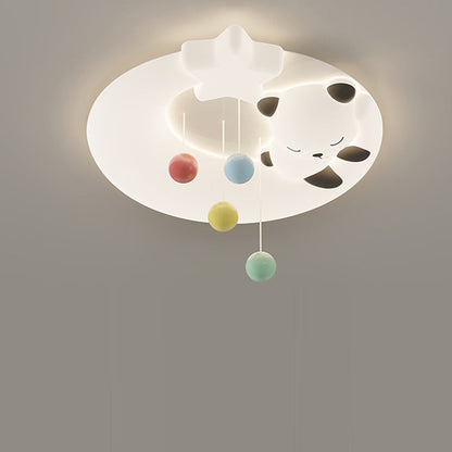 Contemporary Nordic Cartoon Panda Hardware LLDPE Round Shade LED Flush Mount Ceiling Light For Living Room