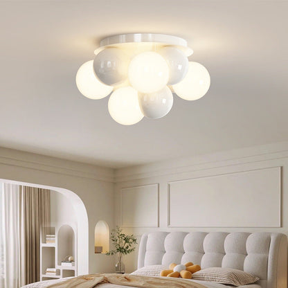 Contemporary Scandinavian Iron Magic Bean Glass Shade 1-Light Semi-Flush Mount Ceiling Light For Hallway