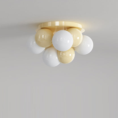 Contemporary Scandinavian Iron Magic Bean Glass Shade 1-Light Semi-Flush Mount Ceiling Light For Hallway