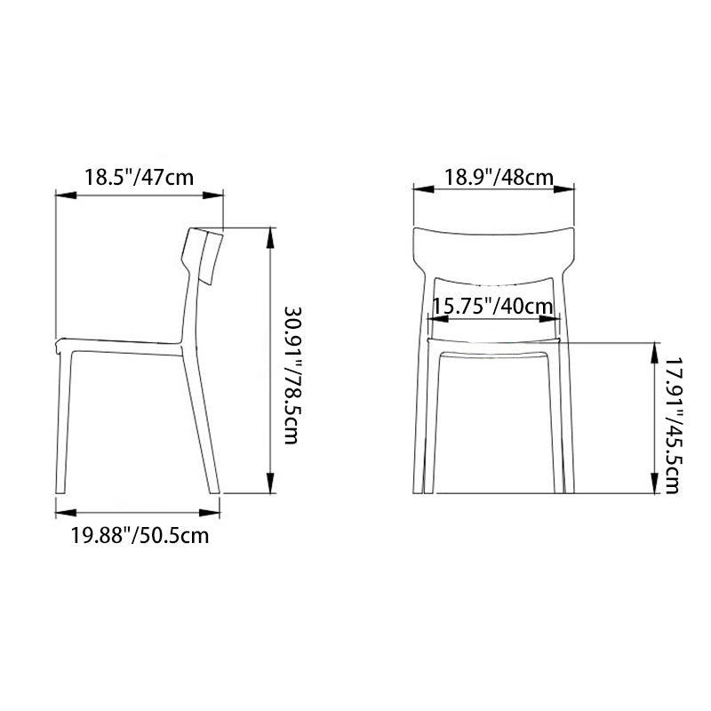 Contemporary Nordic Square Plastic Stackable Dining Chair Open Back For Dining Room