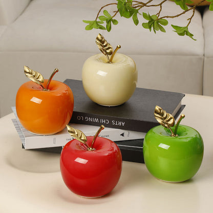 Contemporary Creative Apple Glass Shade Iron Golden Leaf Decoration LED Night Light Table Lamp For Bedroom