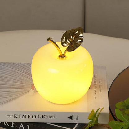 Contemporary Creative Apple Glass Shade Iron Golden Leaf Decoration LED Night Light Table Lamp For Bedroom