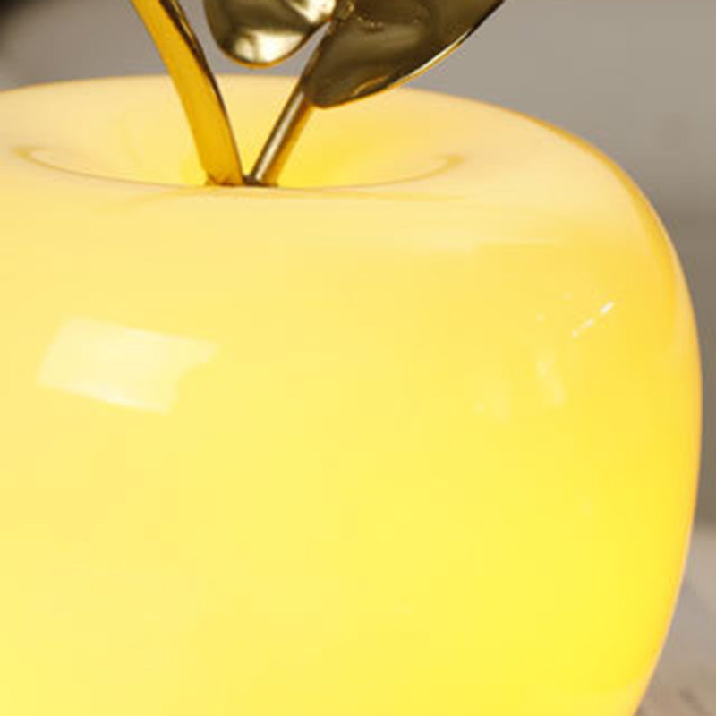 Contemporary Creative Apple Glass Shade Iron Golden Leaf Decoration LED Night Light Table Lamp For Bedroom