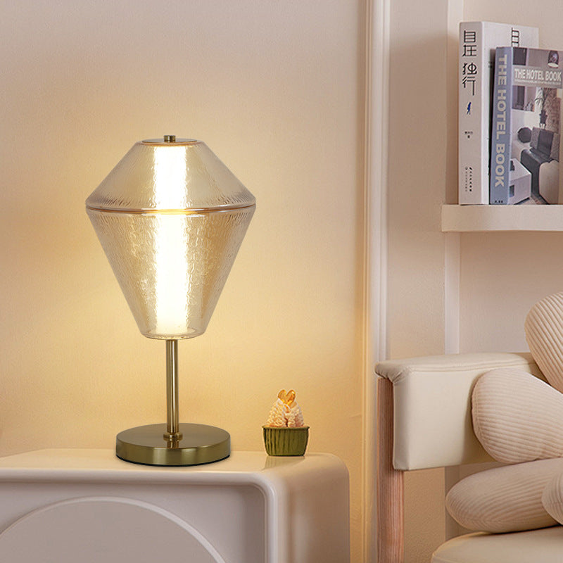 Contemporary Nordic Iron Geometric Cone-Stacked Water Ripple Glass LED Table Lamp For Bedroom