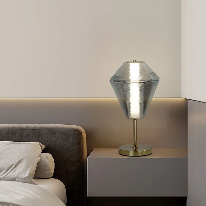 Contemporary Nordic Iron Geometric Cone-Stacked Water Ripple Glass LED Table Lamp For Bedroom