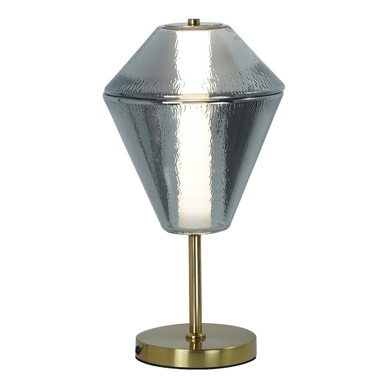 Contemporary Nordic Iron Geometric Cone-Stacked Water Ripple Glass LED Table Lamp For Bedroom