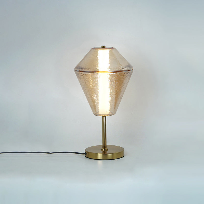 Contemporary Nordic Iron Geometric Cone-Stacked Water Ripple Glass LED Table Lamp For Bedroom