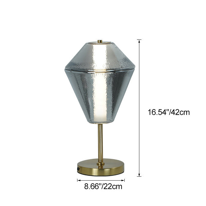Contemporary Nordic Iron Geometric Cone-Stacked Water Ripple Glass LED Table Lamp For Bedroom