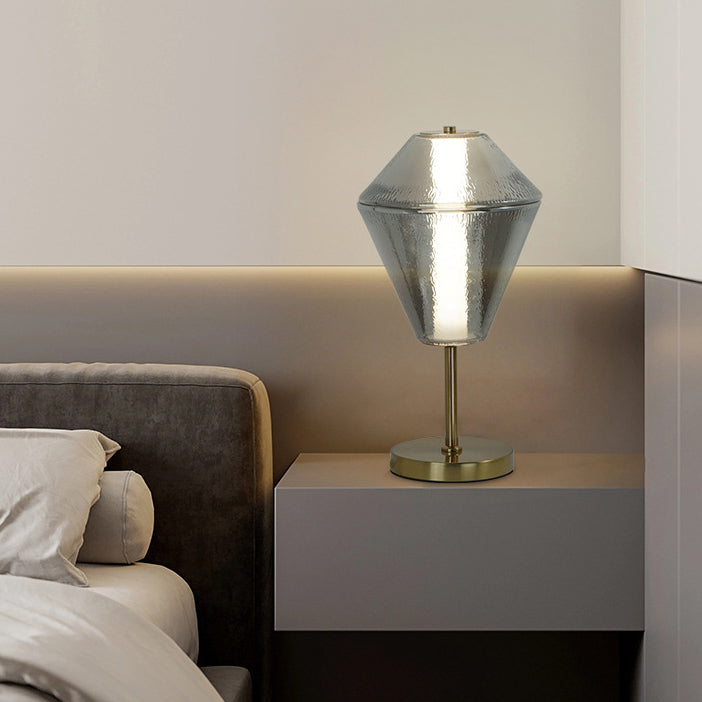 Contemporary Nordic Iron Geometric Cone-Stacked Water Ripple Glass LED Table Lamp For Bedroom