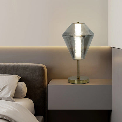 Contemporary Nordic Iron Geometric Cone-Stacked Water Ripple Glass LED Table Lamp For Bedroom