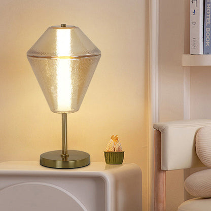 Contemporary Nordic Iron Geometric Cone-Stacked Water Ripple Glass LED Table Lamp For Bedroom