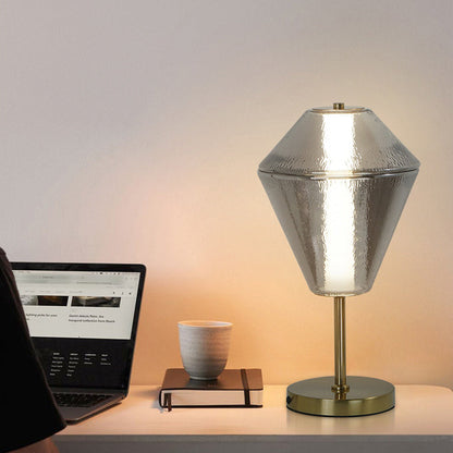 Contemporary Nordic Iron Geometric Cone-Stacked Water Ripple Glass LED Table Lamp For Bedroom