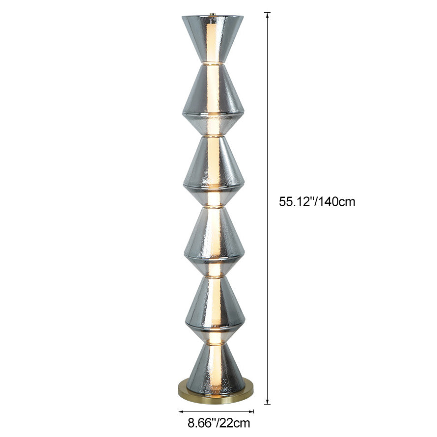 Contemporary Nordic Iron Geometric Cone-Stacked Water Ripple Glass LED Standing Floor Lamp For Bedroom