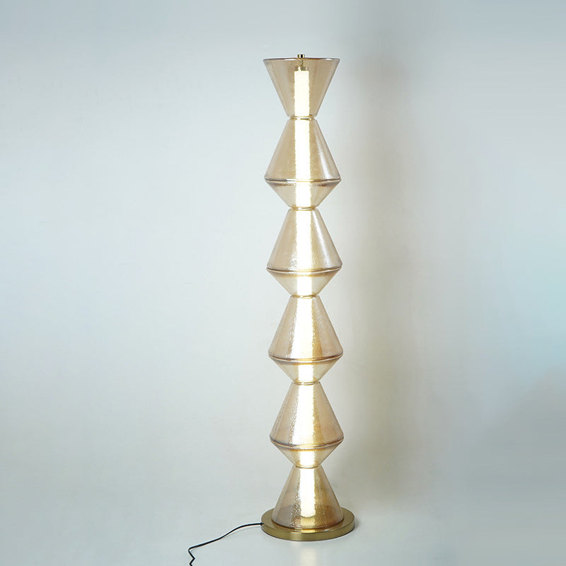 Contemporary Nordic Iron Geometric Cone-Stacked Water Ripple Glass LED Standing Floor Lamp For Bedroom