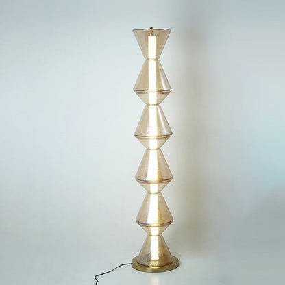 Contemporary Nordic Iron Geometric Cone-Stacked Water Ripple Glass LED Standing Floor Lamp For Bedroom