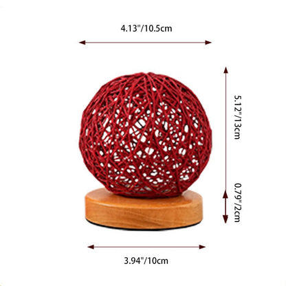 Traditional Chinese Red Rattan Ball Shade LED Night Light Table Lamp For Bedroom