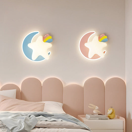 Contemporary Creative Star Moon PE Shade Iron LED Wall Sconce Lamp For Bedroom