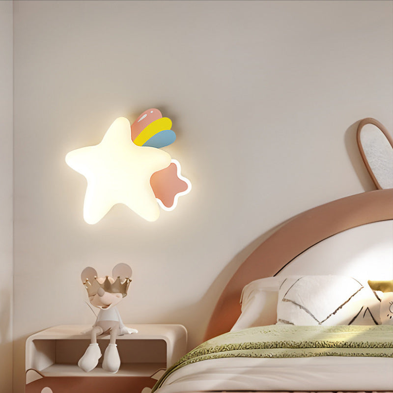Contemporary Creative Star Moon PE Shade Iron LED Wall Sconce Lamp For Bedroom