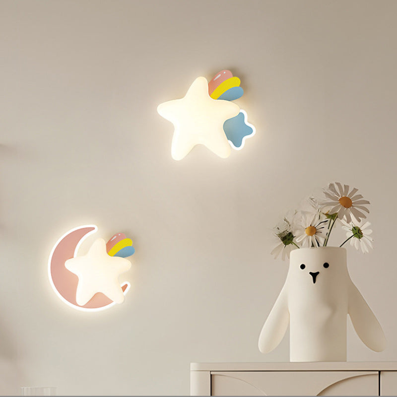 Contemporary Creative Star Moon PE Shade Iron LED Wall Sconce Lamp For Bedroom