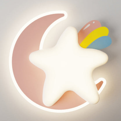 Contemporary Creative Star Moon PE Shade Iron LED Wall Sconce Lamp For Bedroom
