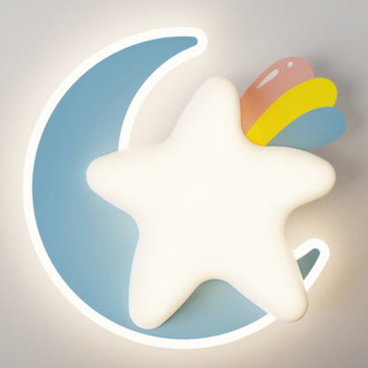 Contemporary Creative Star Moon PE Shade Iron LED Wall Sconce Lamp For Bedroom