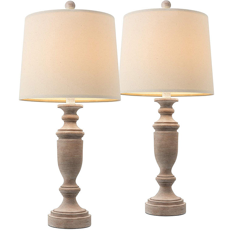 Modern Eclectic Fabric Round Shade Solid Wood 1-Light Table Lamp For Bedroom