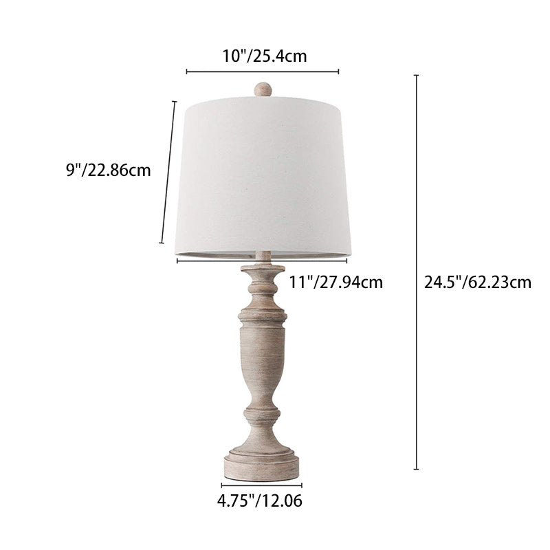Modern Eclectic Fabric Round Shade Solid Wood 1-Light Table Lamp For Bedroom