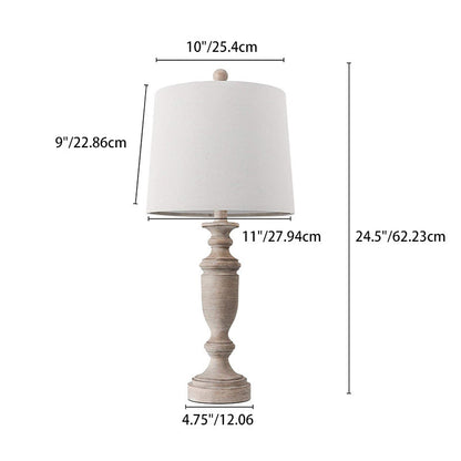 Modern Eclectic Fabric Round Shade Solid Wood 1-Light Table Lamp For Bedroom