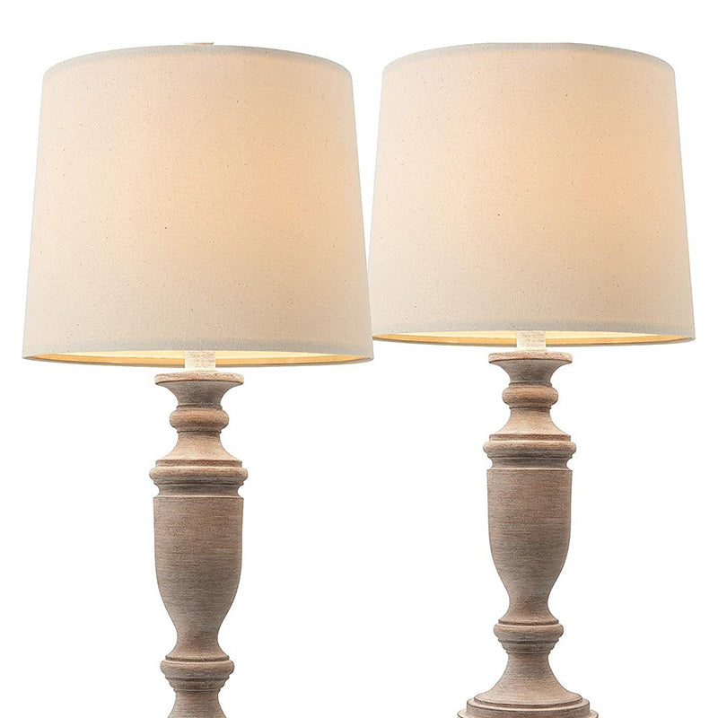 Modern Eclectic Fabric Round Shade Solid Wood 1-Light Table Lamp For Bedroom