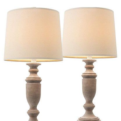 Modern Eclectic Fabric Round Shade Solid Wood 1-Light Table Lamp For Bedroom