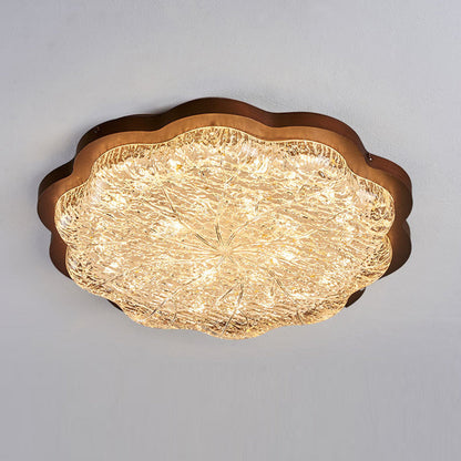 Contemporary Luxury Gold Foil Resin Flower Shade LED Flush Mount Ceiling Light For Living Room
