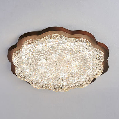 Contemporary Luxury Gold Foil Resin Flower Shade LED Flush Mount Ceiling Light For Living Room