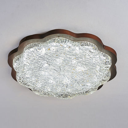 Contemporary Luxury Gold Foil Resin Flower Shade LED Flush Mount Ceiling Light For Living Room