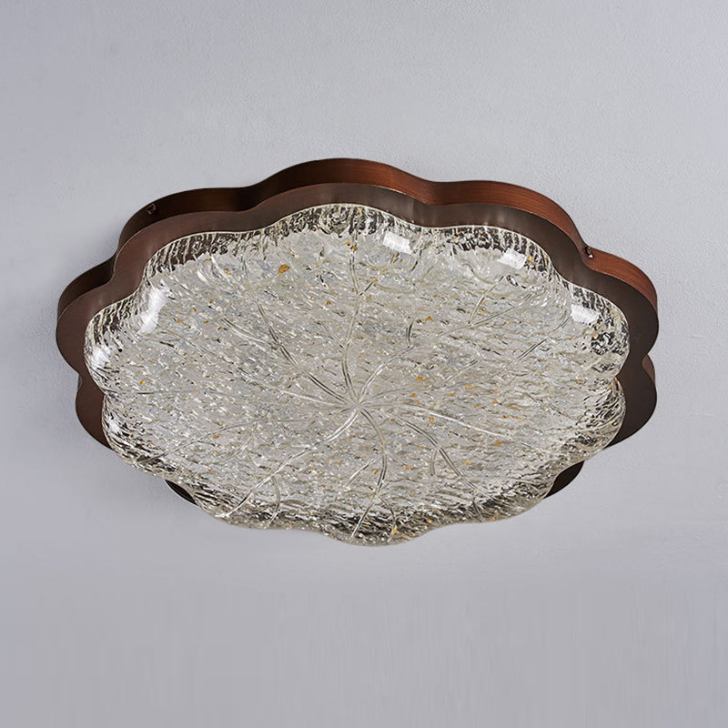 Contemporary Luxury Gold Foil Resin Flower Shade LED Flush Mount Ceiling Light For Living Room