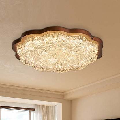 Contemporary Luxury Gold Foil Resin Flower Shade LED Flush Mount Ceiling Light For Living Room