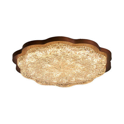Contemporary Luxury Gold Foil Resin Flower Shade LED Flush Mount Ceiling Light For Living Room