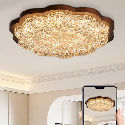 Contemporary Luxury Gold Foil Resin Flower Shade LED Flush Mount Ceiling Light For Living Room
