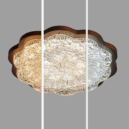 Contemporary Luxury Gold Foil Resin Flower Shade LED Flush Mount Ceiling Light For Living Room